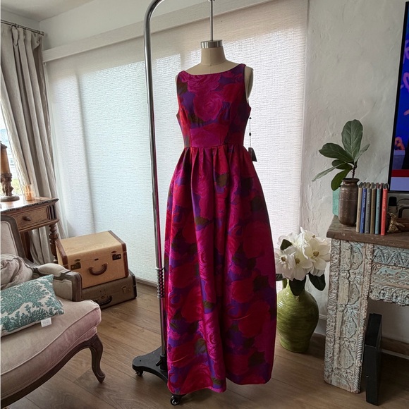 Adrianna Papell Dresses & Skirts - Adrianna Papell Sleeveless Floral Maxi Gown in Fuchsia and Purple